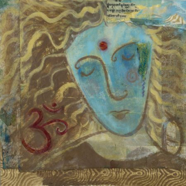 Sophie's blog. Portrait of a woman with a blue-green face, showing an Om symbol. accurate psychic testimonials Psychic Sophie